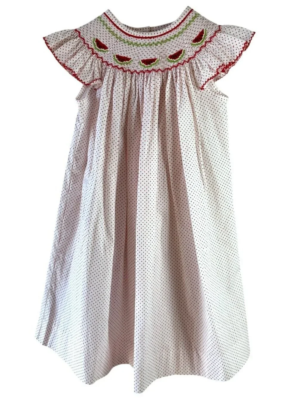 NWT Stitchy Fish Watermelon Smocked Red White Polka Dot Dress Flutter Sleeve 3T